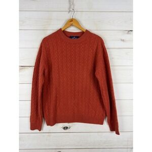 Allen Solly Sweater Mens Large Rust Orange 100% Cashmere Cable Knit Crewneck